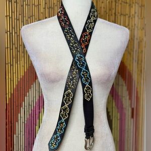 90s Y2K Martinica Leather Brass Buckle Embroidered Studded Belt